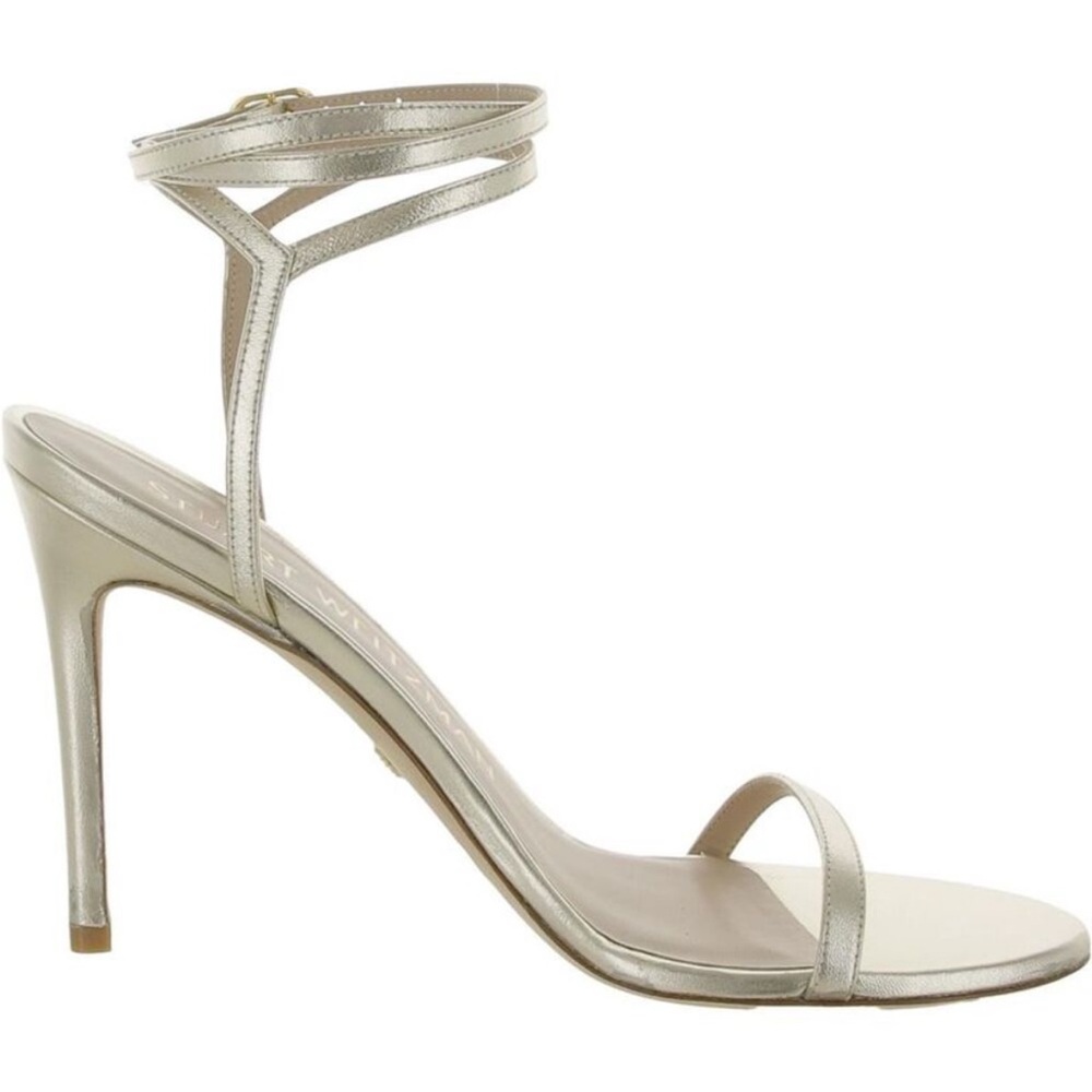 Stuart Weitzman Womens BRELYNUDE Gold Leather Open Toe Pumps Shoes 7.5